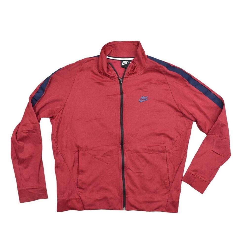 Nike Men's Red Polyester Jacket L - Preowned Pocket Track Stripe Run Down Arm
